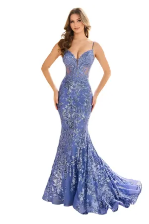 Ellie Wilde EW36003 Sheer Corset Sequin Mermaid Backless Prom Dress Pageant Evening Gown