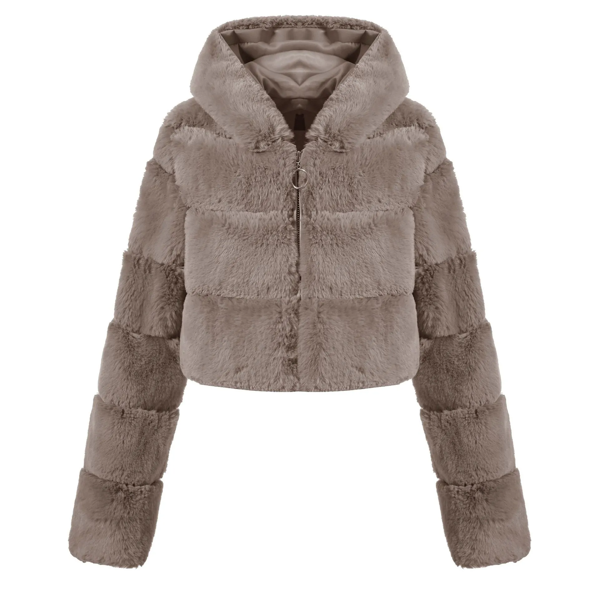 Faux Fur Hooded Zipper Coat