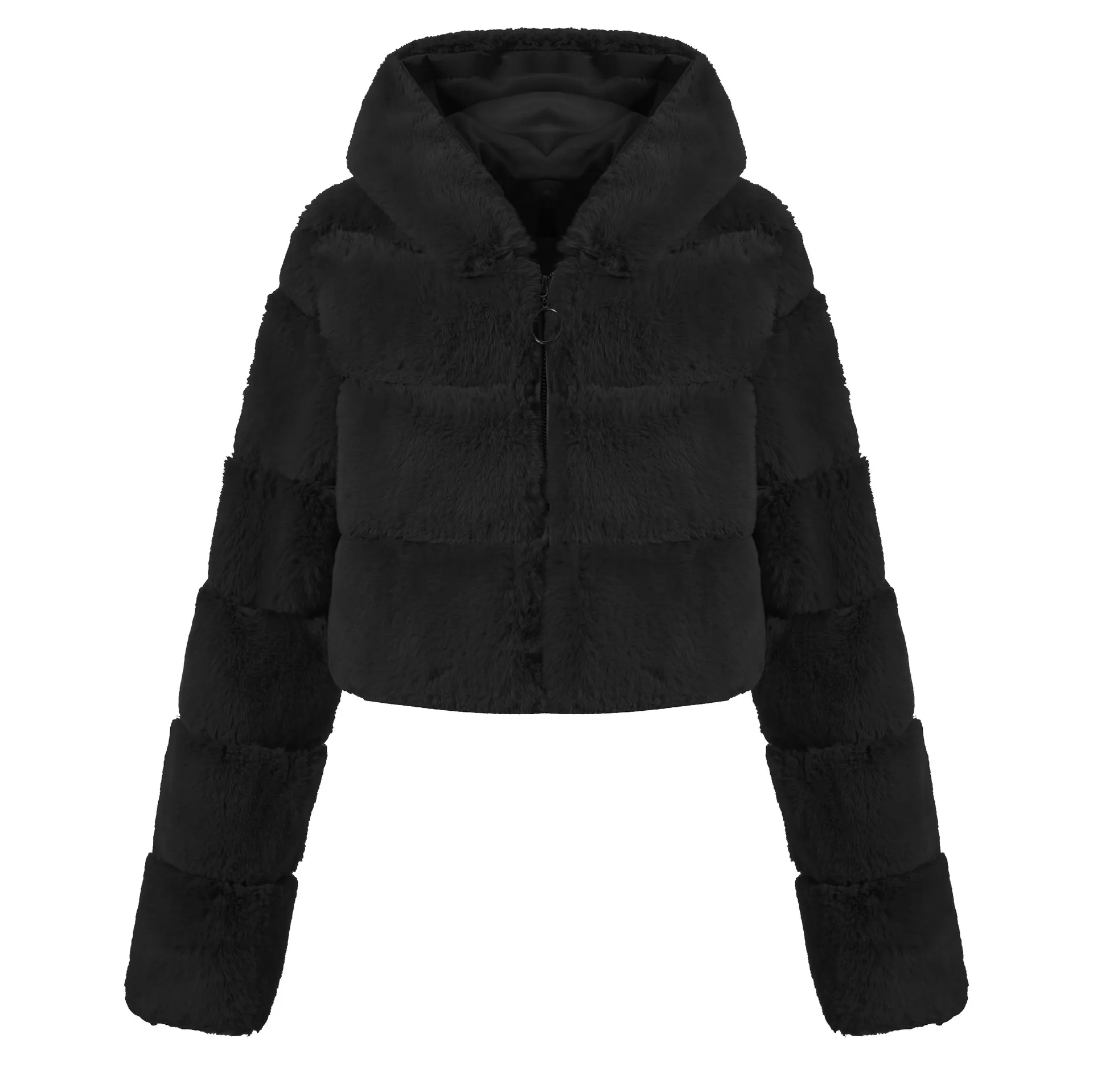 Faux Fur Hooded Zipper Coat
