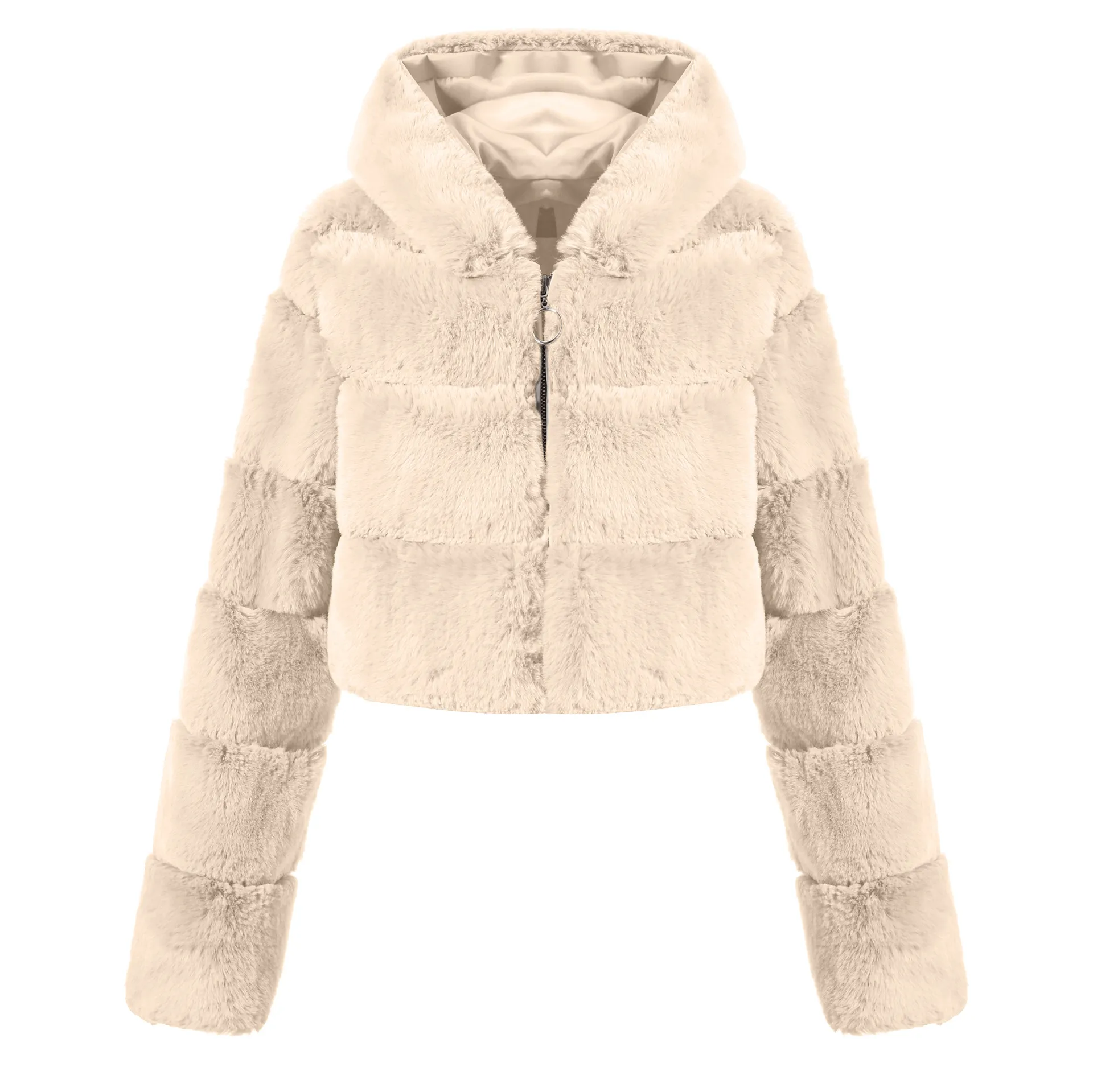 Faux Fur Hooded Zipper Coat