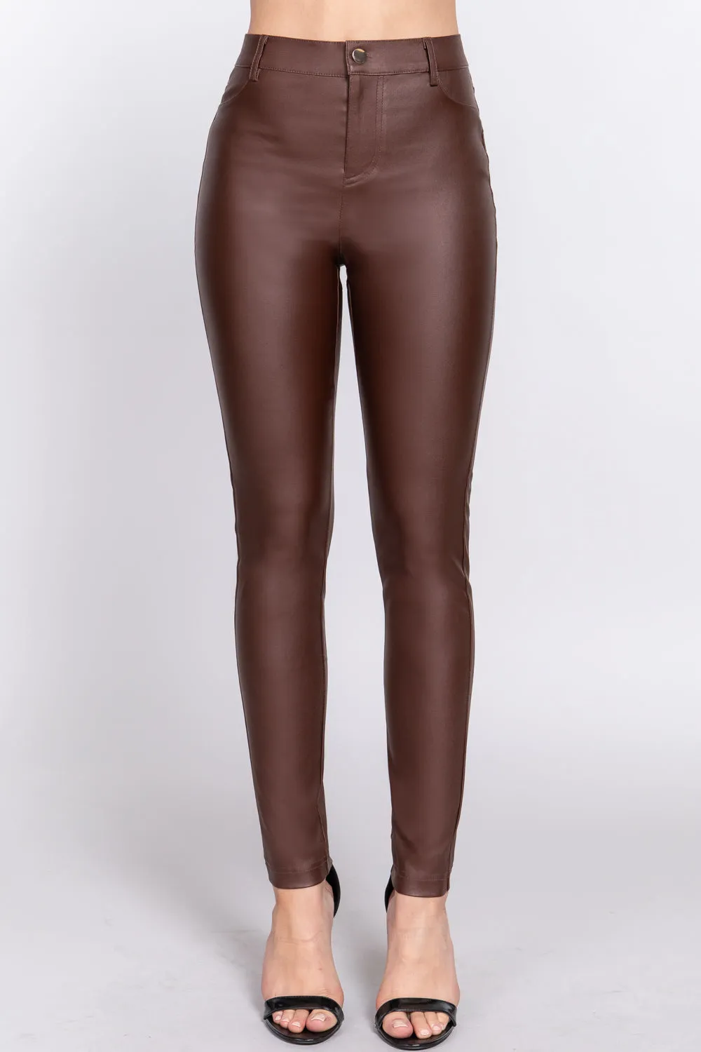 Faux Leather High Waist PU Long Hip Push Up Shaping Leather Pants