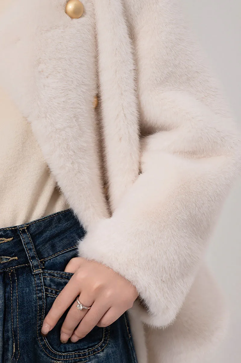 Faux Mink Fur Double Breasted Collarless Jacket