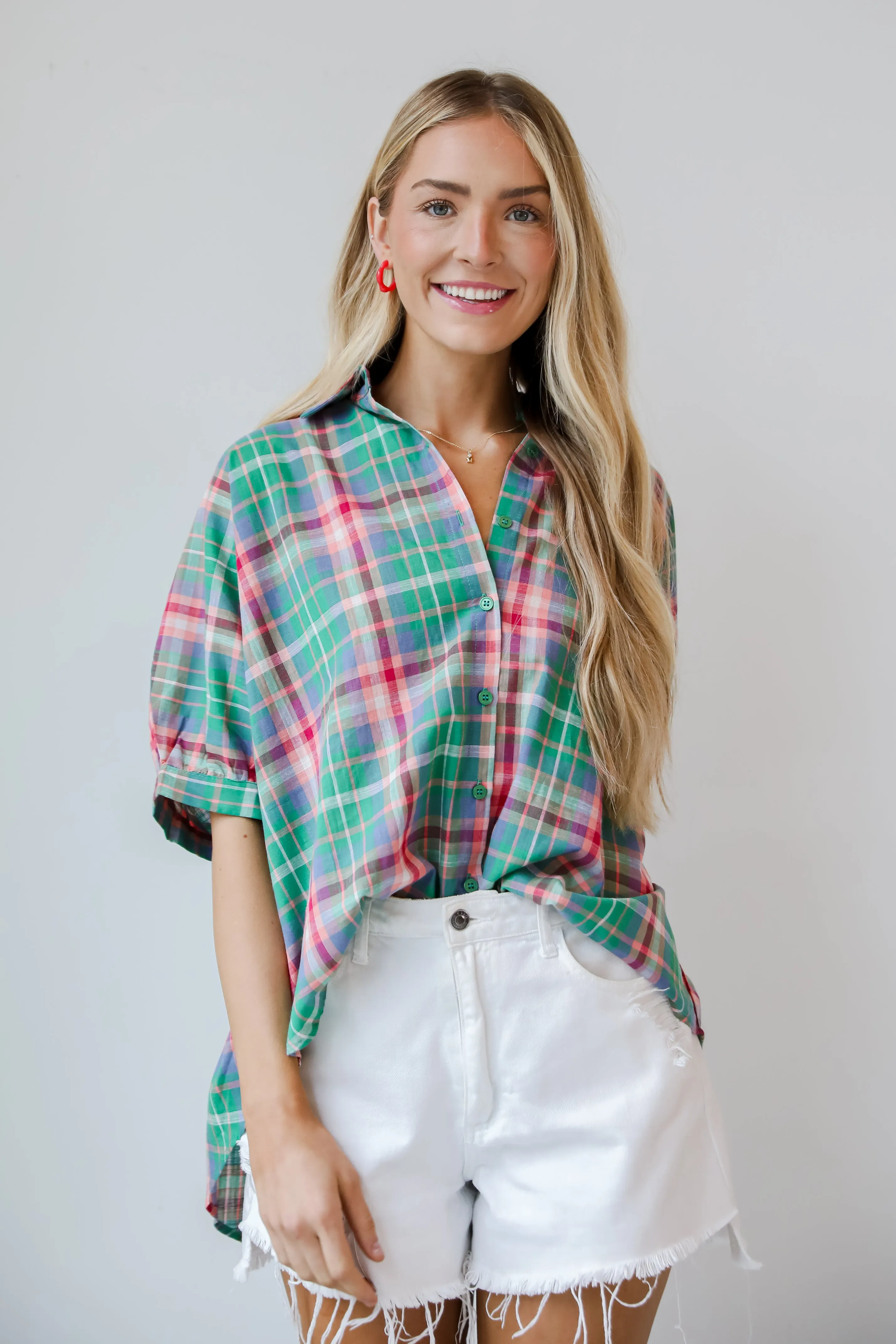 FINAL SALE - Surely Charmed Green Plaid Blouse