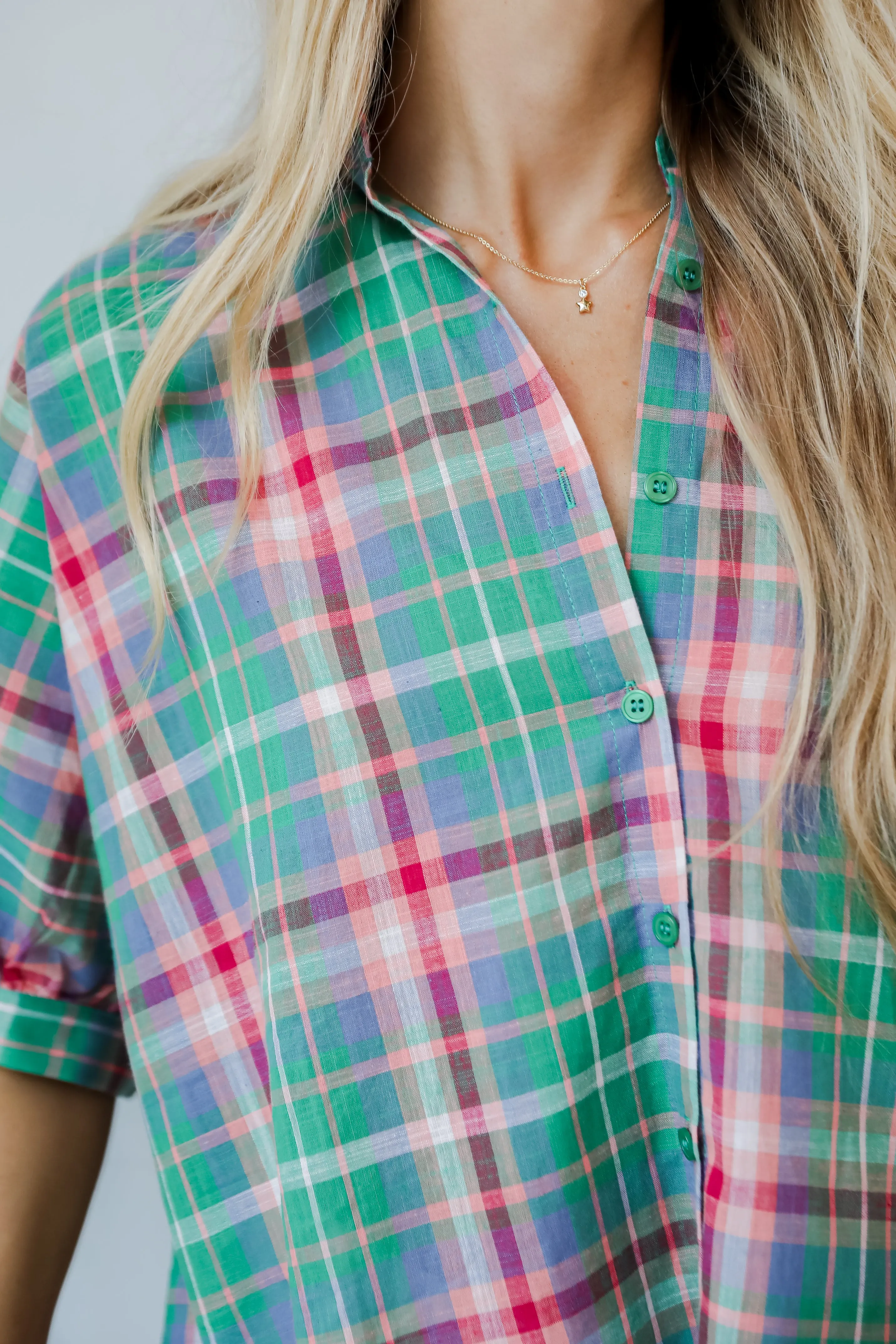 FINAL SALE - Surely Charmed Green Plaid Blouse
