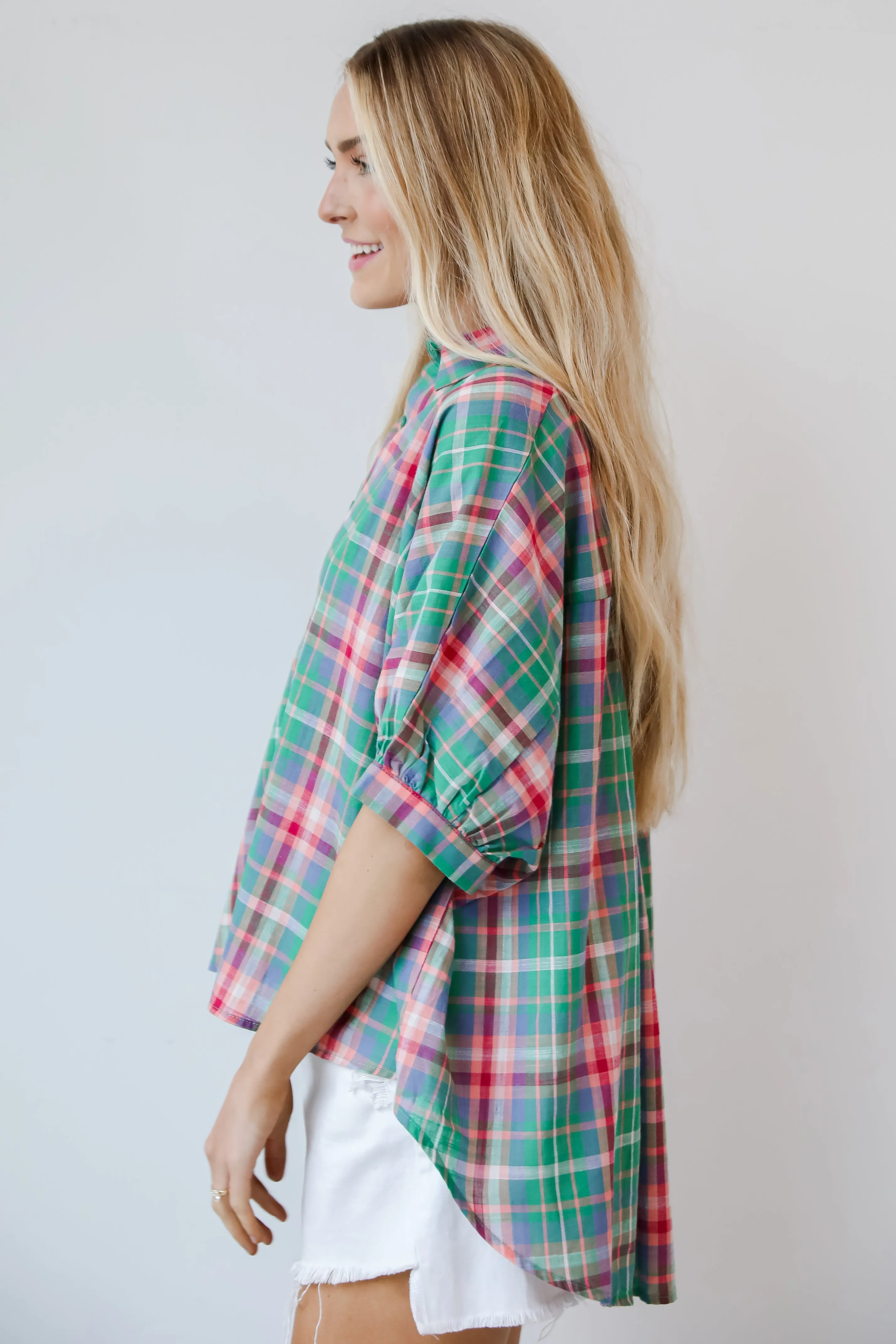 FINAL SALE - Surely Charmed Green Plaid Blouse