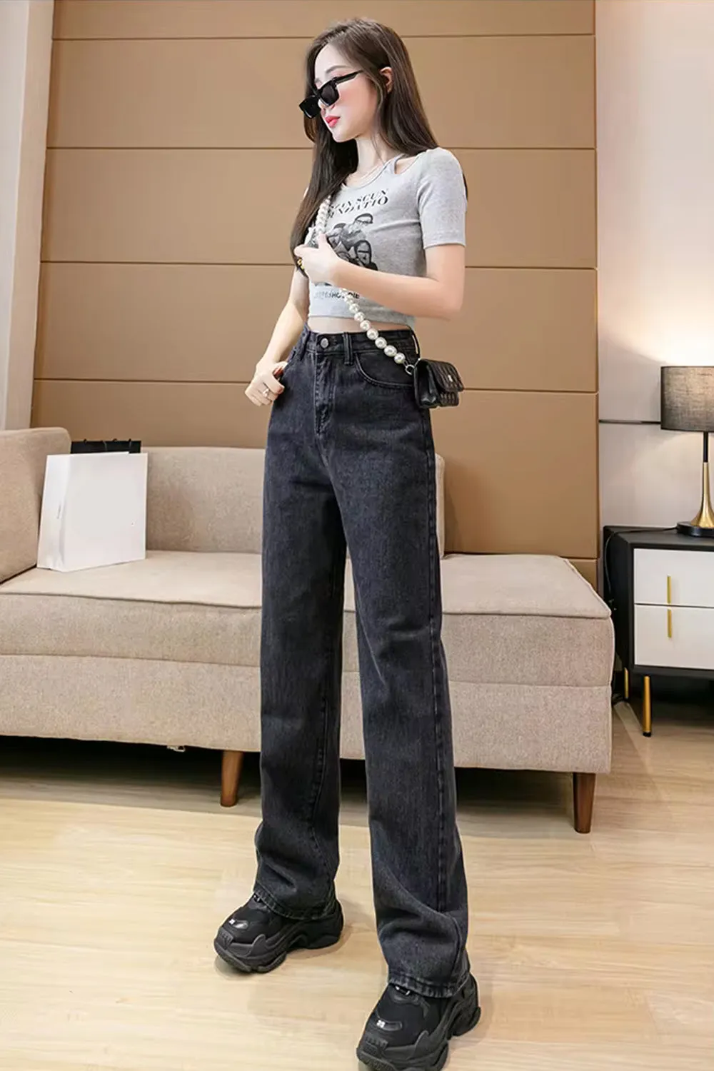 Flytonn-cute winter outfits casual winter outfits christmas outfit party look inspos High Waist Casual  Dark Grey Jeans Pants