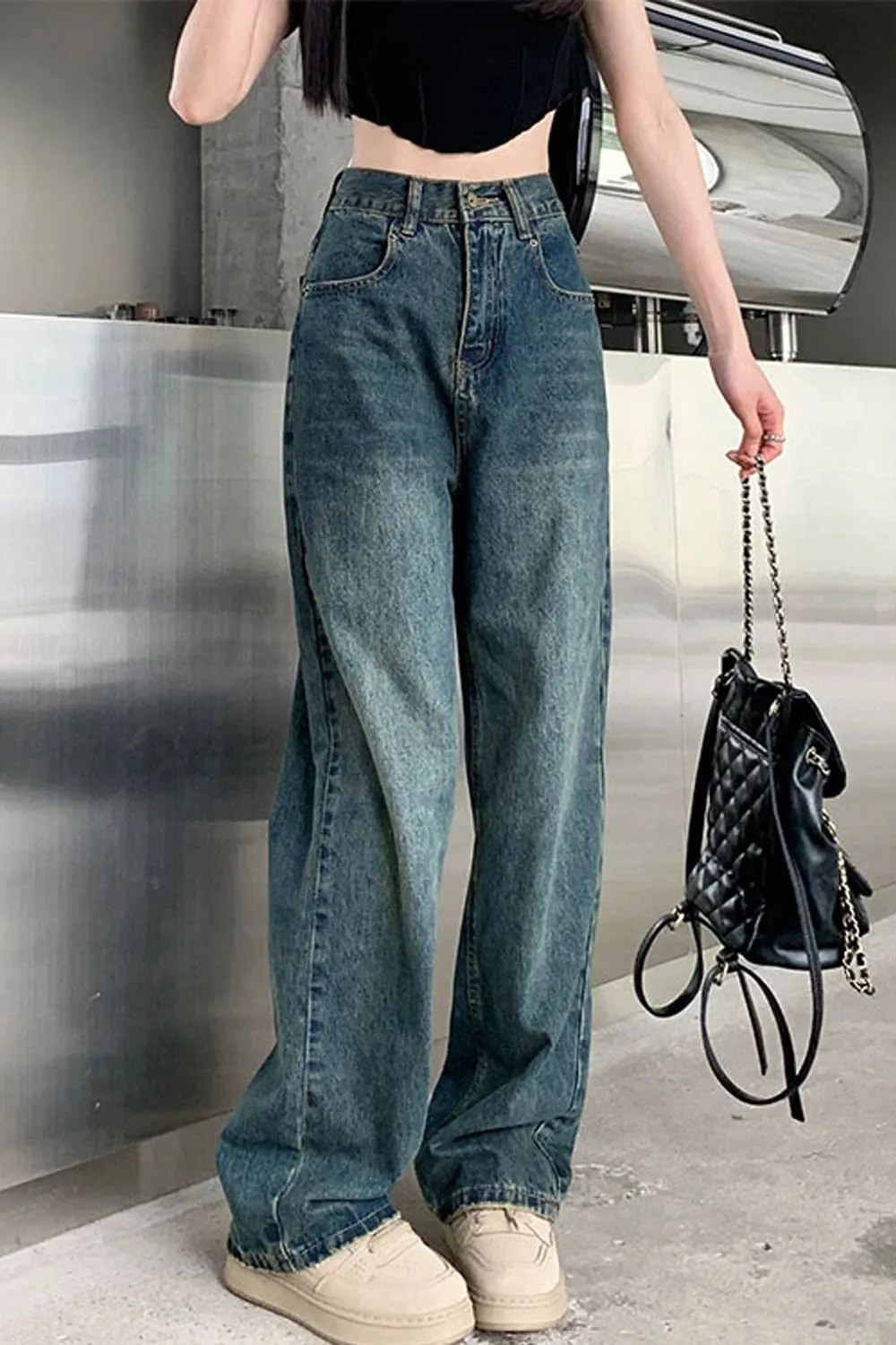 Flytonn-cute winter outfits casual winter outfits christmas outfit party look inspos High Waist Loose Retro Basic Jeans Pants