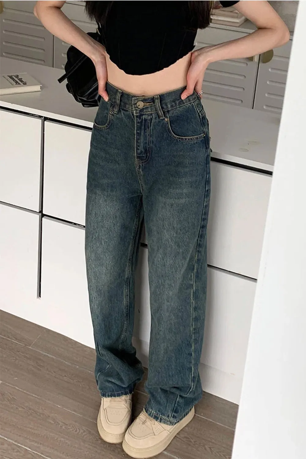 Flytonn-cute winter outfits casual winter outfits christmas outfit party look inspos High Waist Loose Retro Basic Jeans Pants