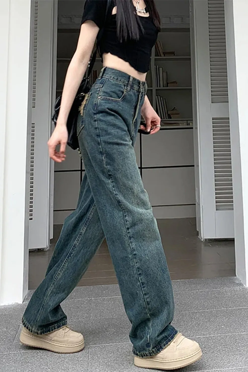 Flytonn-cute winter outfits casual winter outfits christmas outfit party look inspos High Waist Loose Retro Basic Jeans Pants