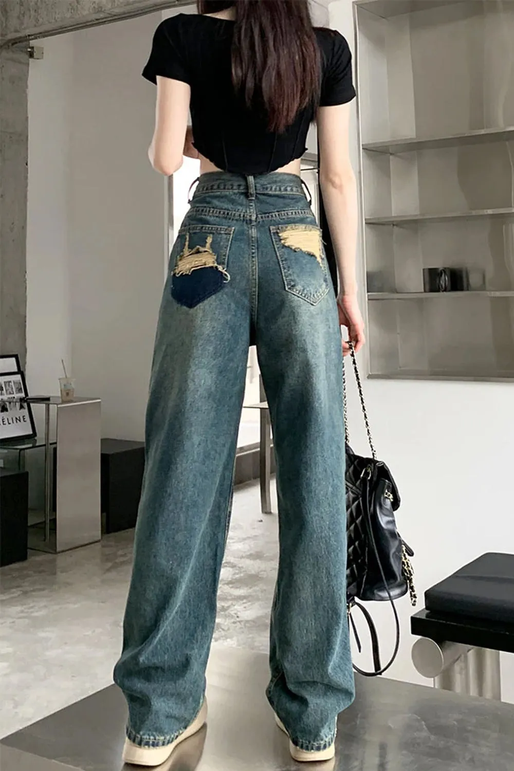 Flytonn-cute winter outfits casual winter outfits christmas outfit party look inspos High Waist Loose Retro Basic Jeans Pants