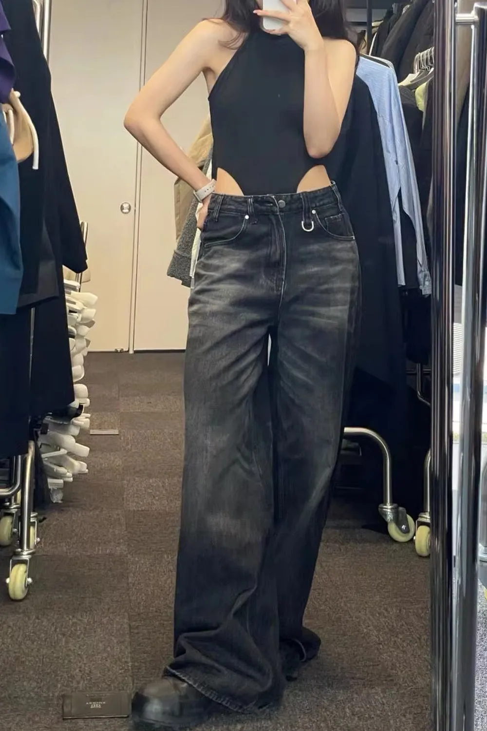 Flytonn-cute winter outfits casual winter outfits christmas outfit party look inspos High Waist Loose Wide Leg Black Jeans Pants