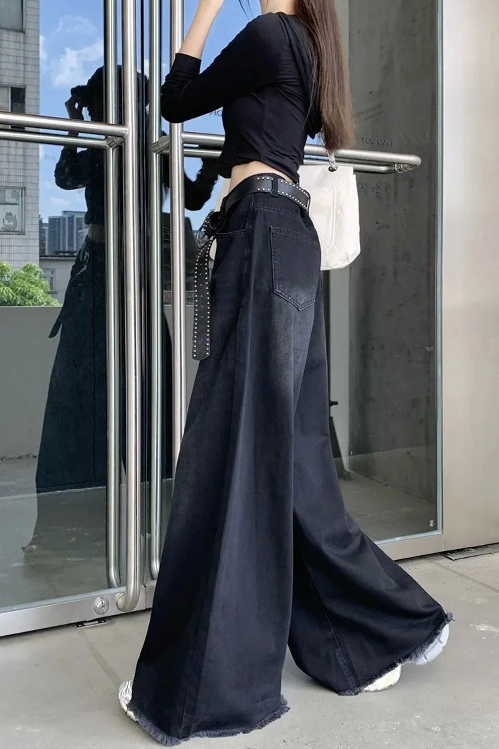 Flytonn-cute winter outfits casual winter outfits christmas outfit party look inspos High Waist Loose Wide Leg Oversize Black Jeans Pants