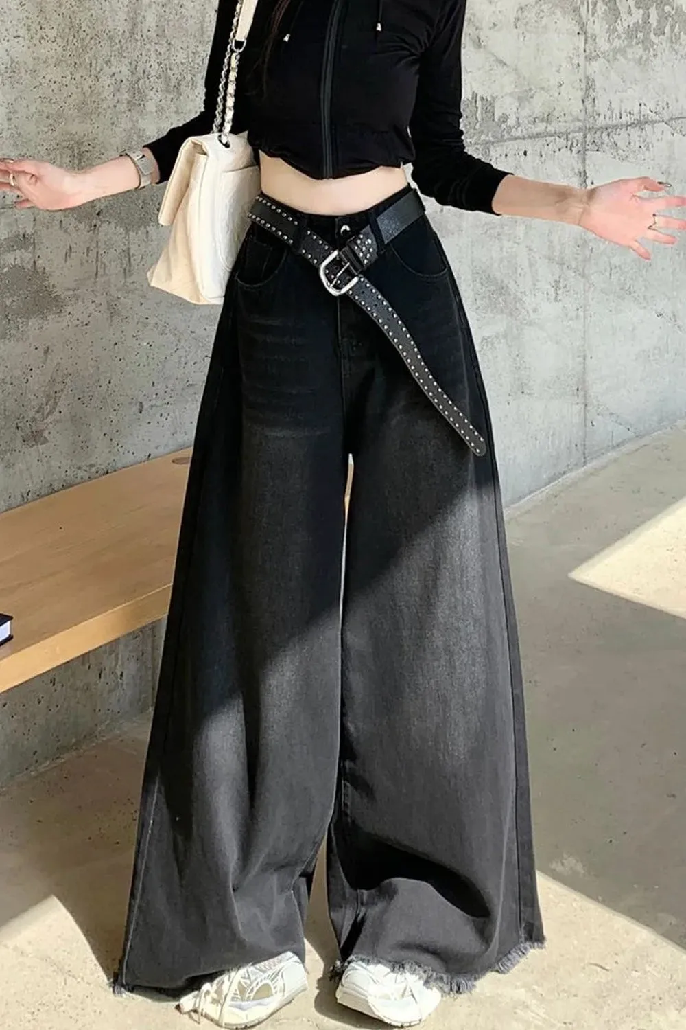Flytonn-cute winter outfits casual winter outfits christmas outfit party look inspos High Waist Loose Wide Leg Oversize Black Jeans Pants