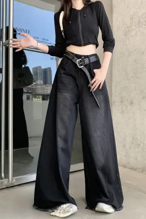 Flytonn-cute winter outfits casual winter outfits christmas outfit party look inspos High Waist Loose Wide Leg Oversize Black Jeans Pants