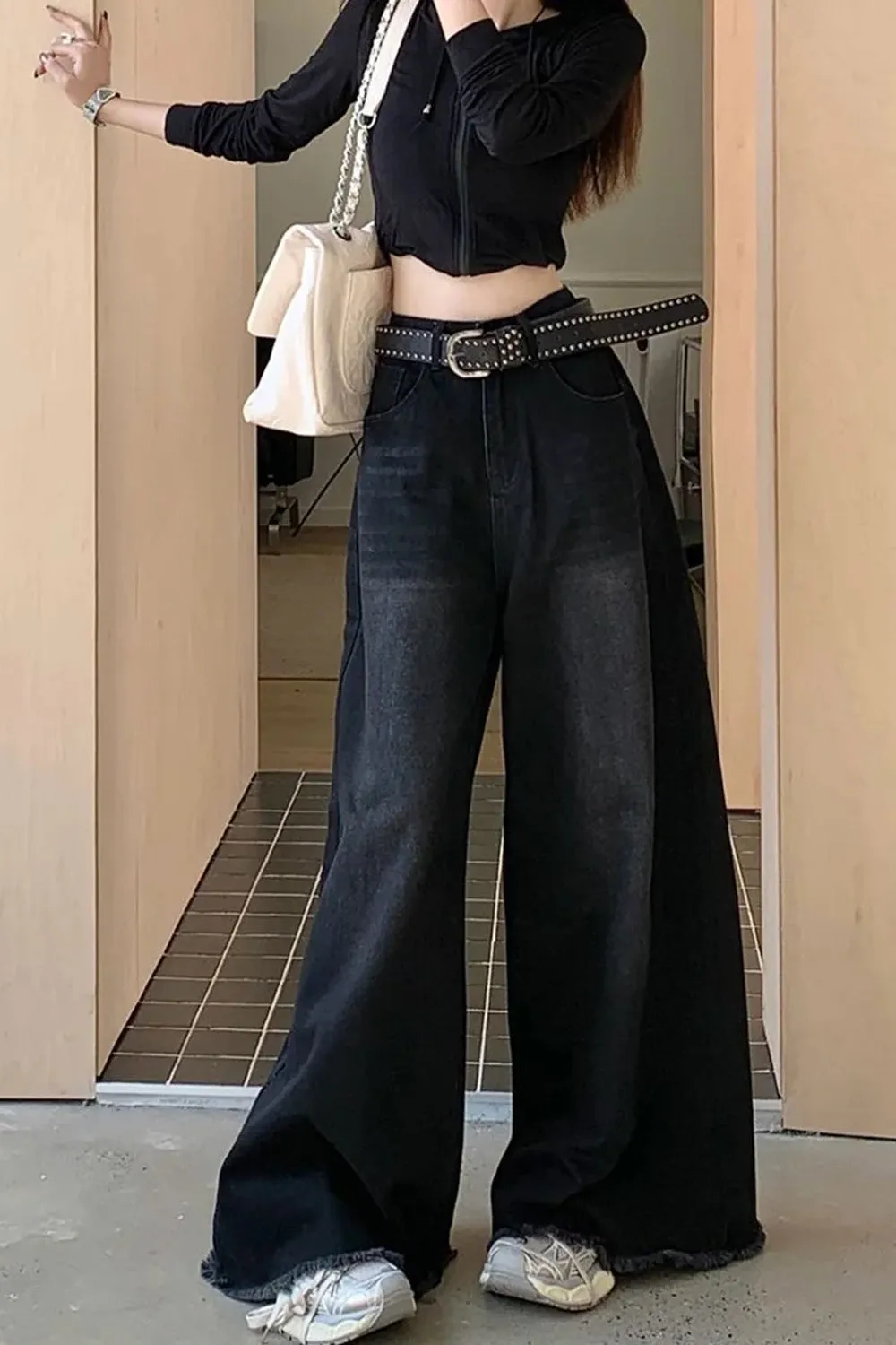 Flytonn-cute winter outfits casual winter outfits christmas outfit party look inspos High Waist Loose Wide Leg Oversize Black Jeans Pants