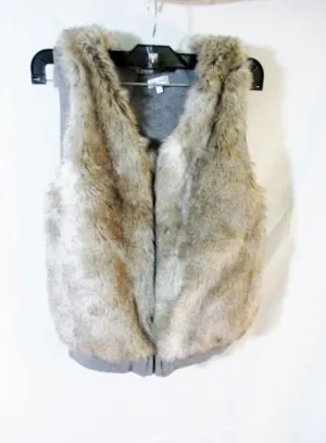 Girls SPLENDID Reversible Faux FUR Vest Sleeveless Jacket Coat 12 BROWN GRAY Youth