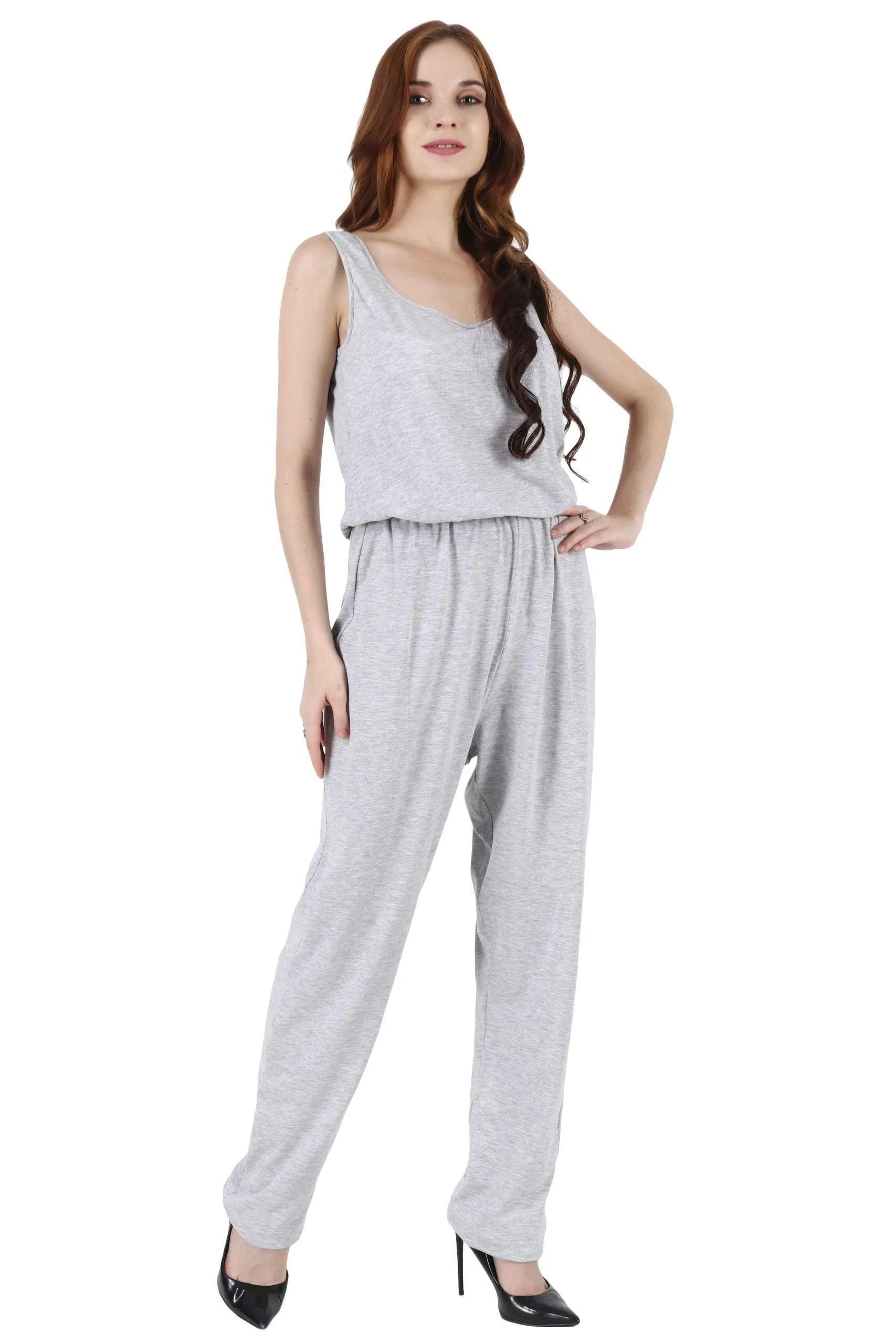 Grey Solid Sleeveless Jumpsuit