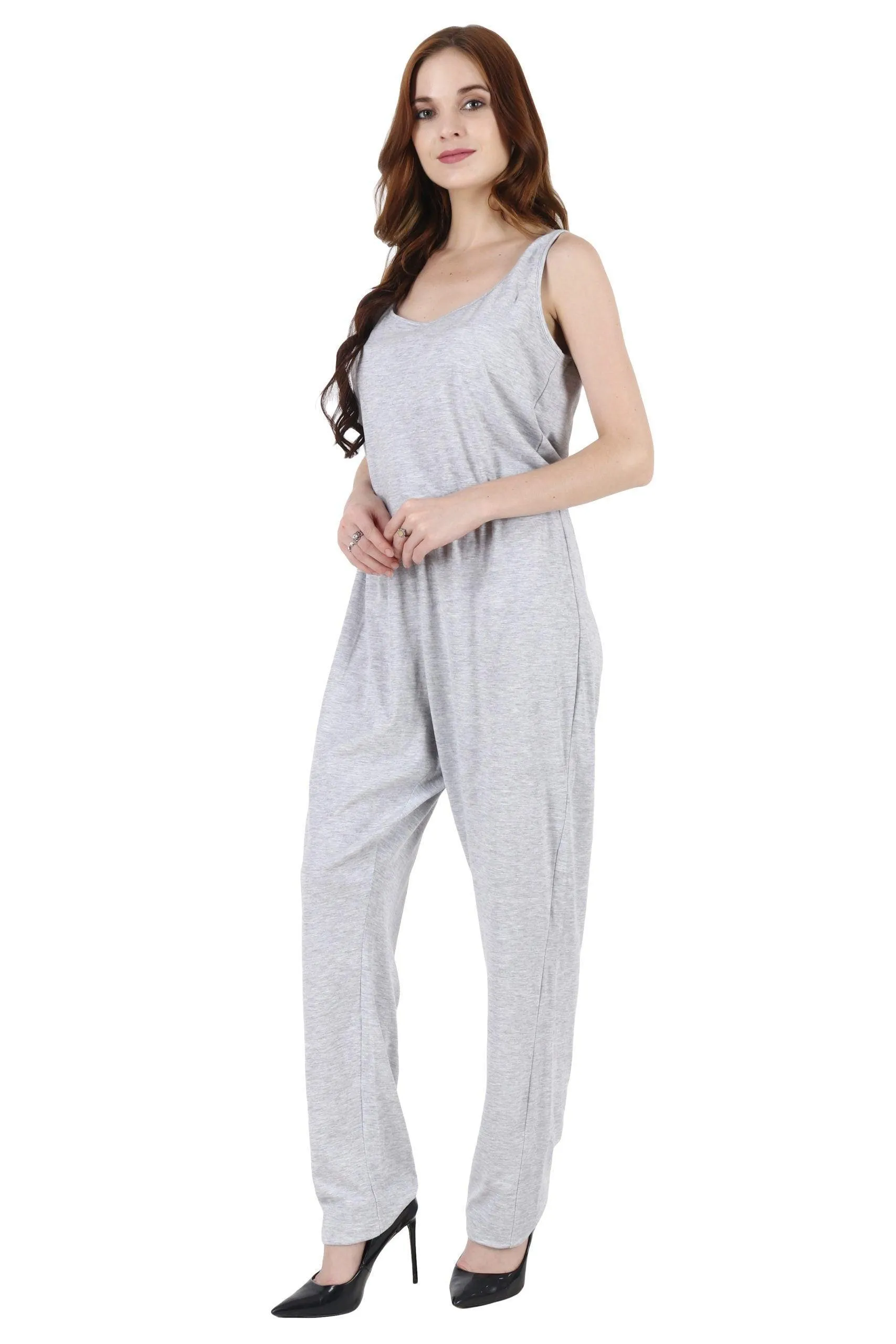 Grey Solid Sleeveless Jumpsuit