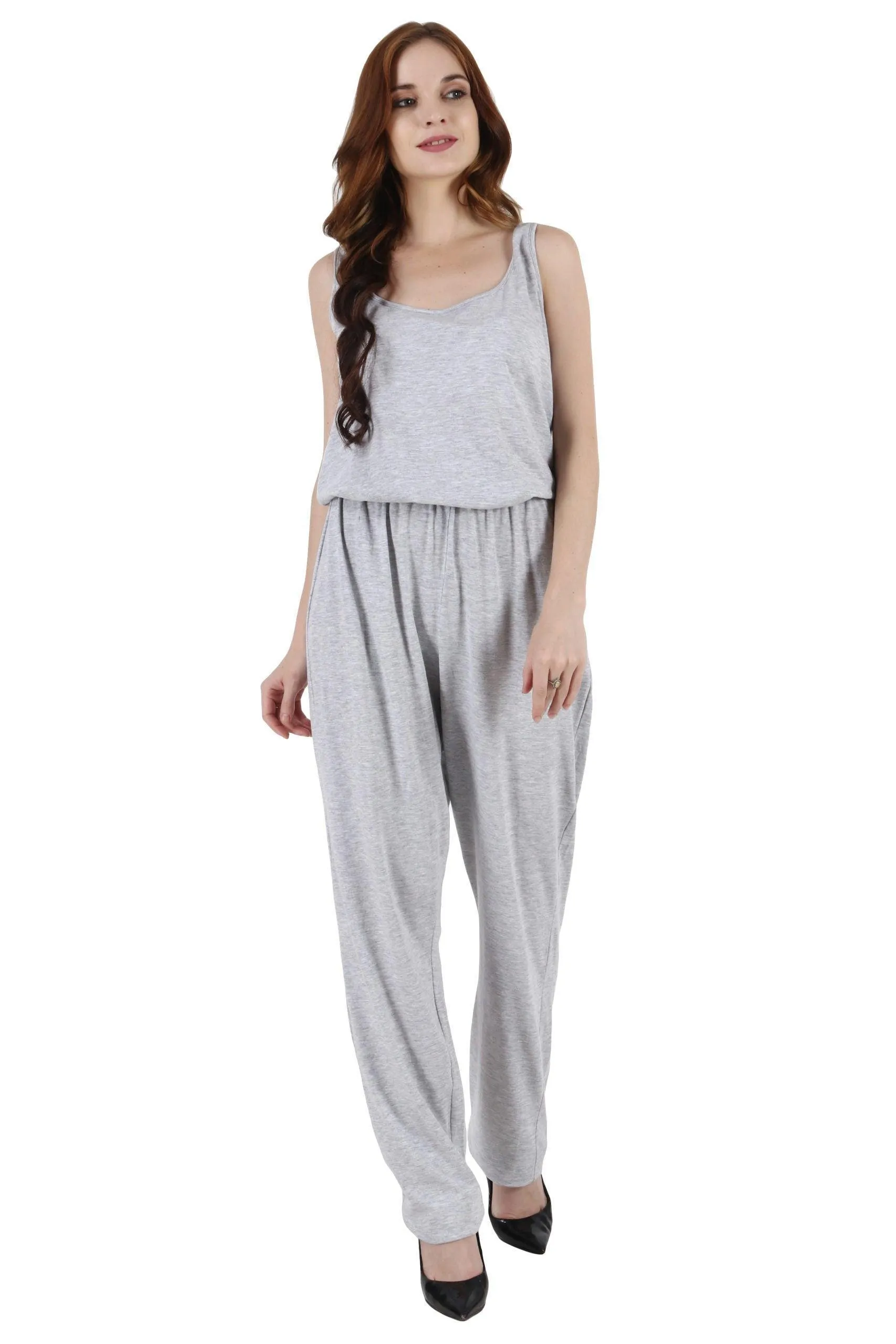 Grey Solid Sleeveless Jumpsuit