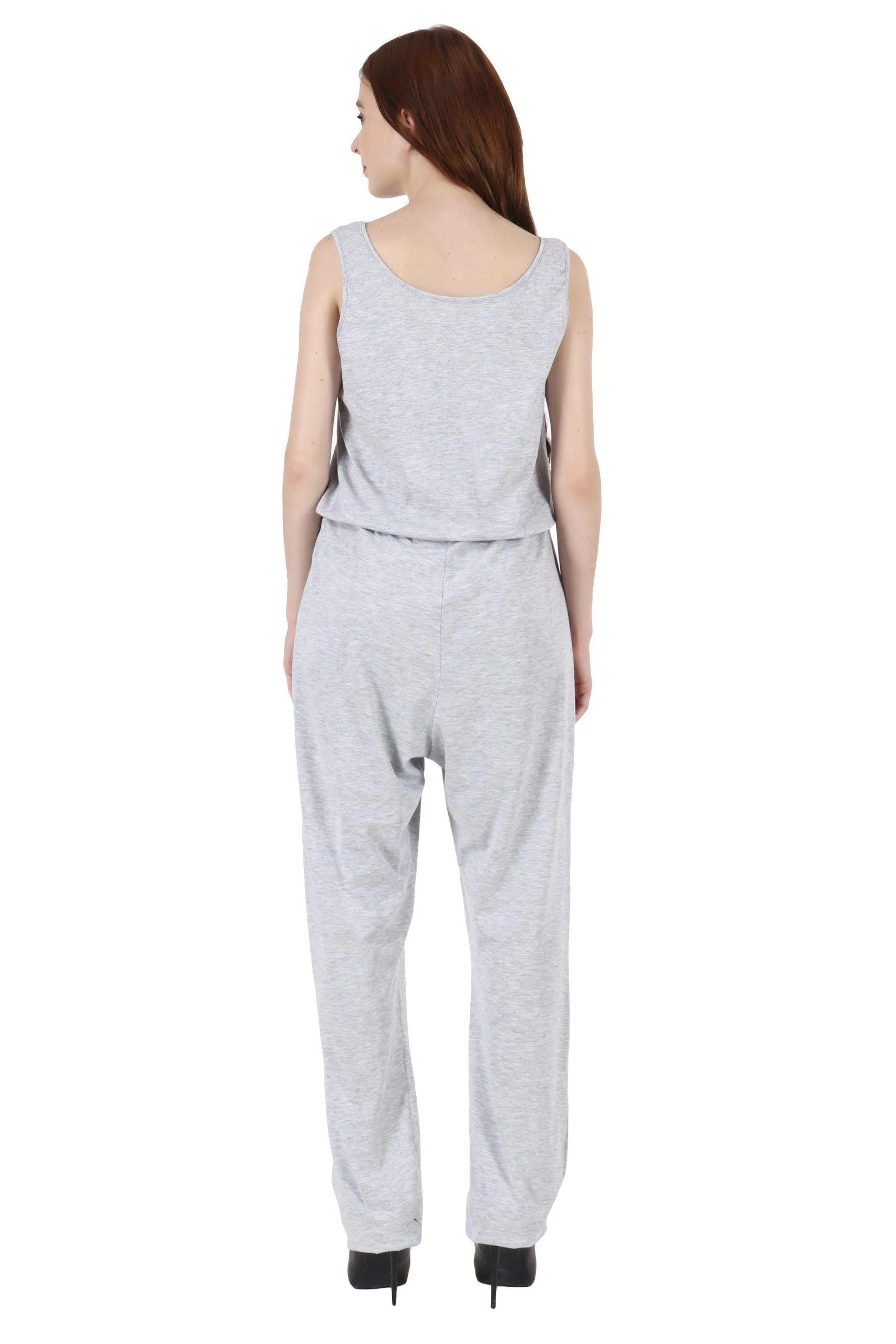 Grey Solid Sleeveless Jumpsuit