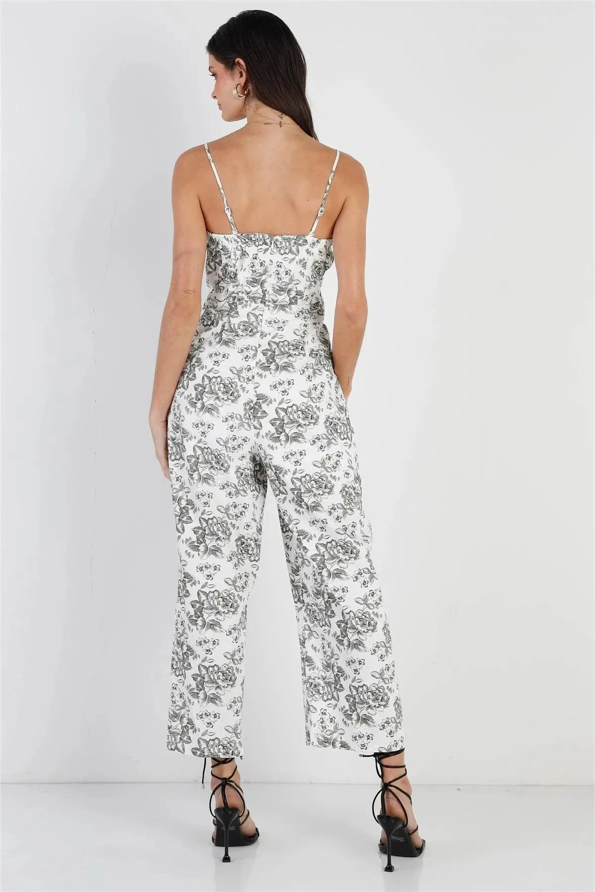 Ivory Floral Print Front Twist Detail Sleeveless Jumpsuit /1-2-2-1-1