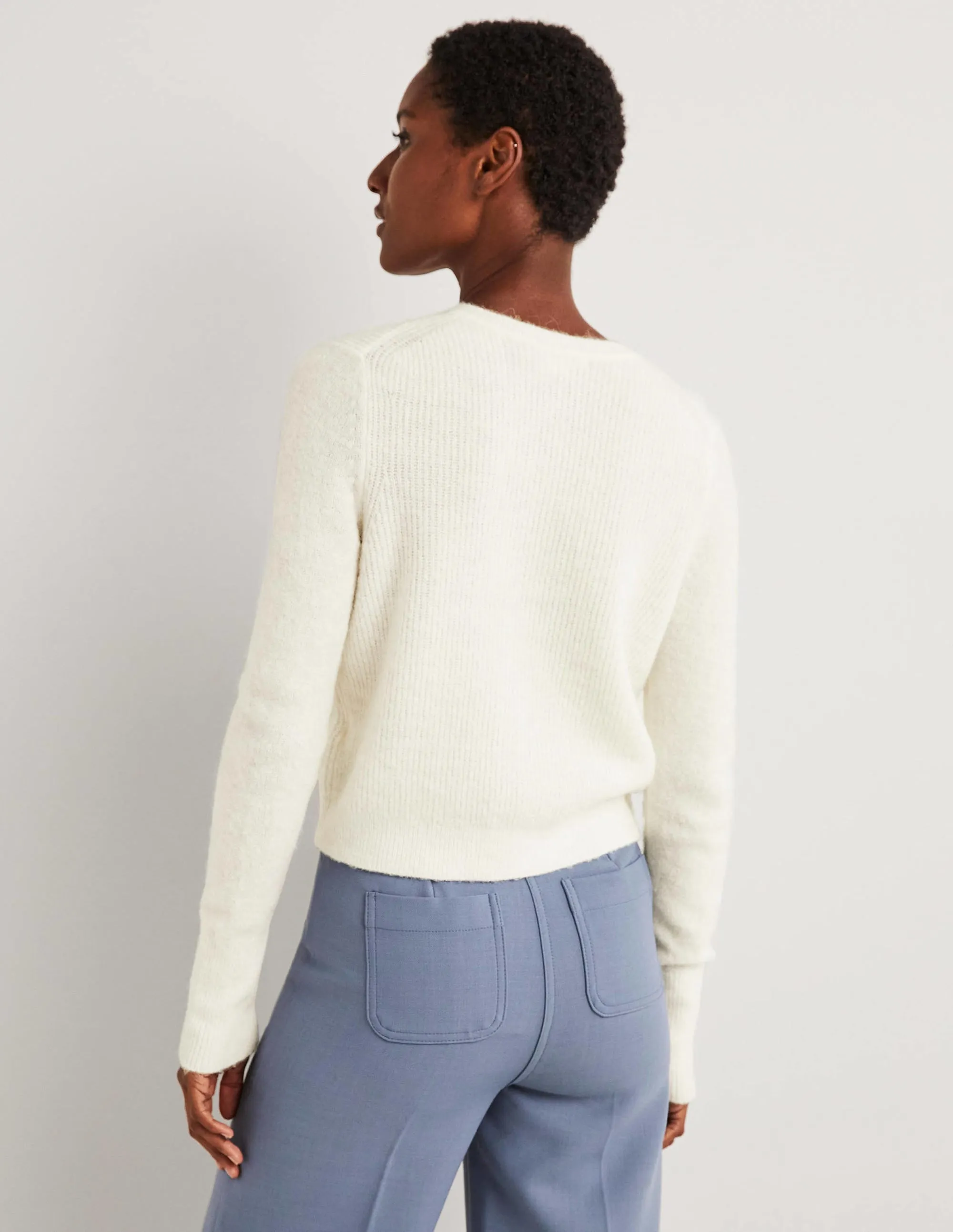 Jewel Button Fluffy Cardigan-Ivory