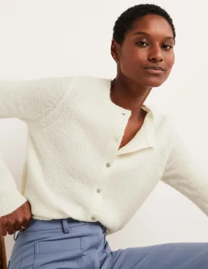 Jewel Button Fluffy Cardigan-Ivory