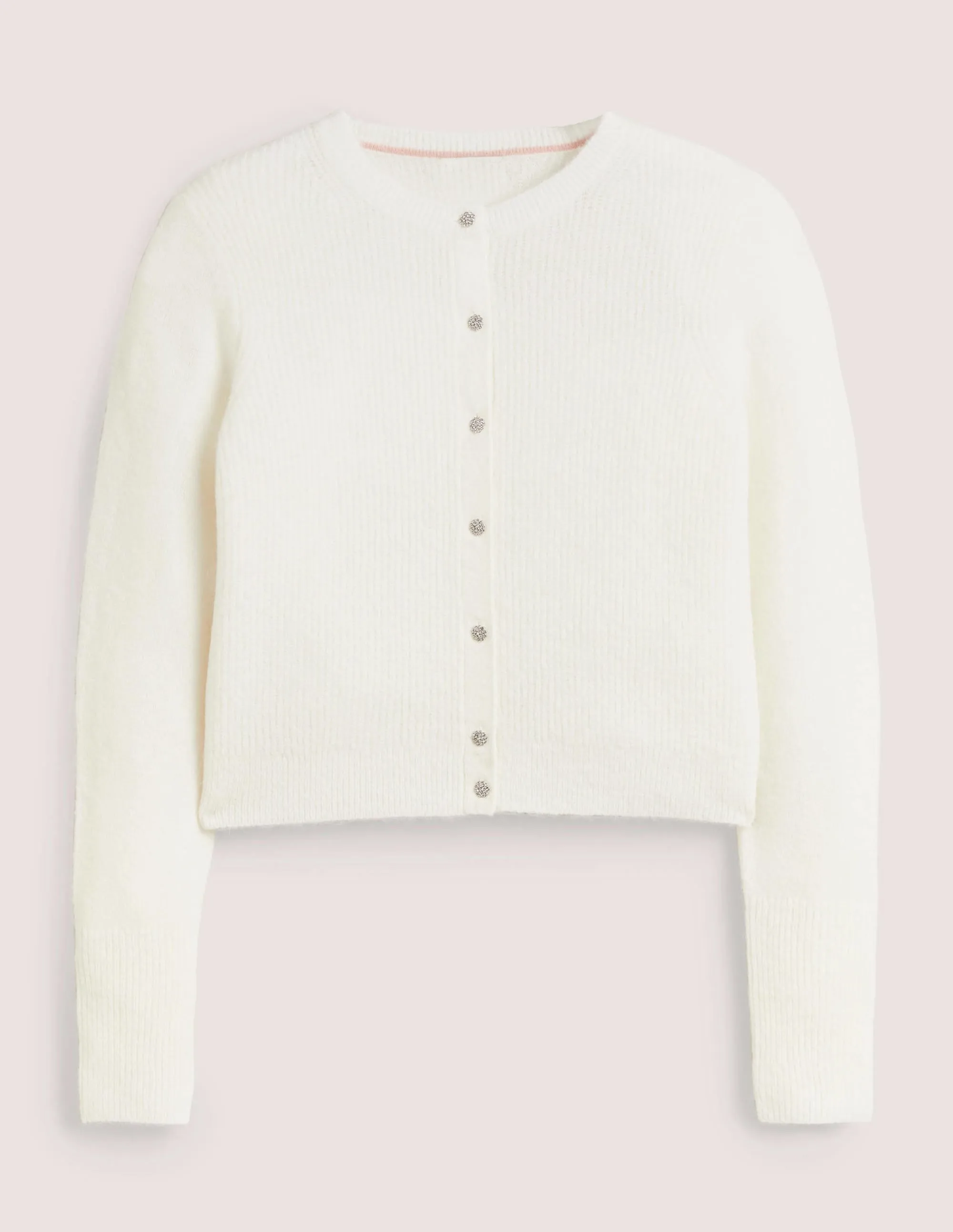 Jewel Button Fluffy Cardigan-Ivory
