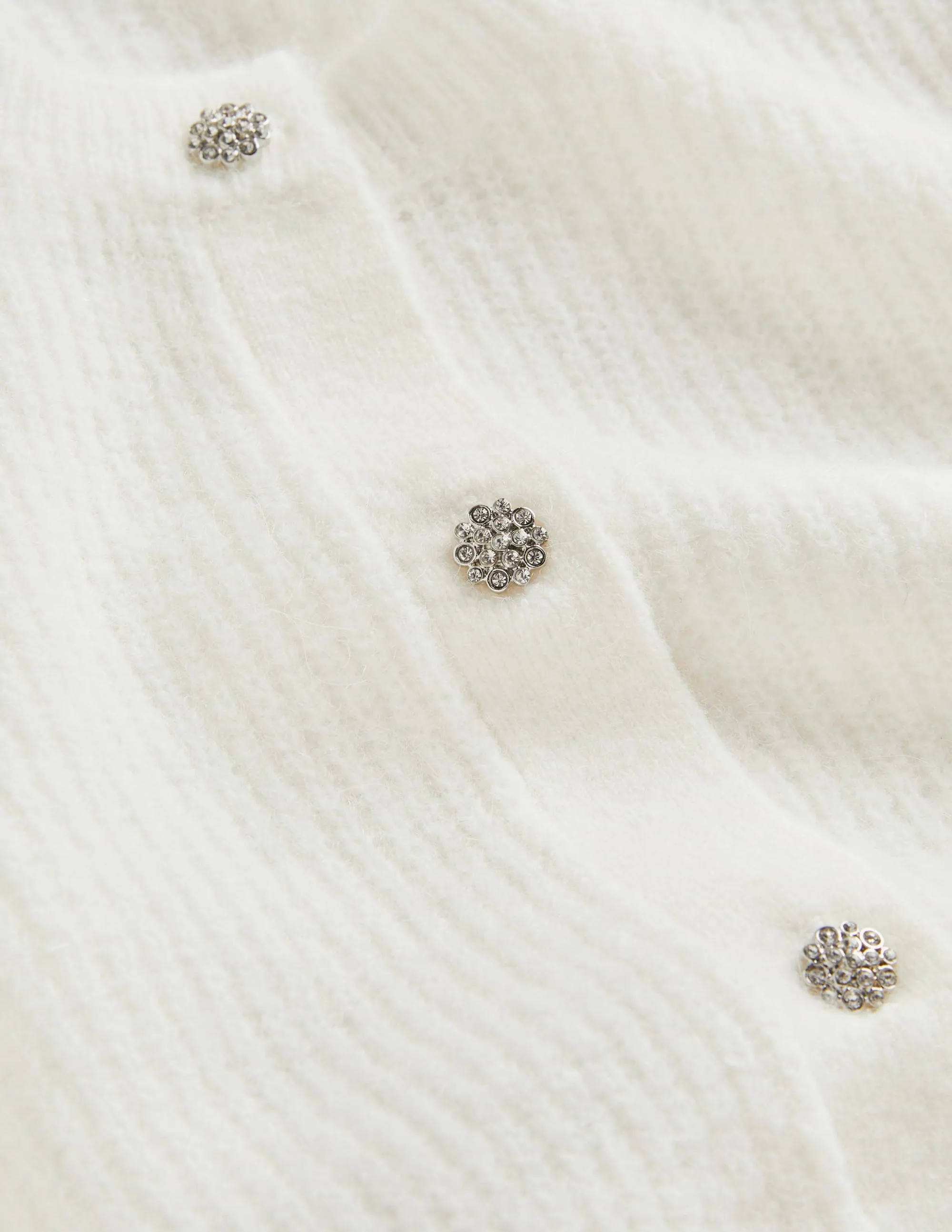 Jewel Button Fluffy Cardigan-Ivory