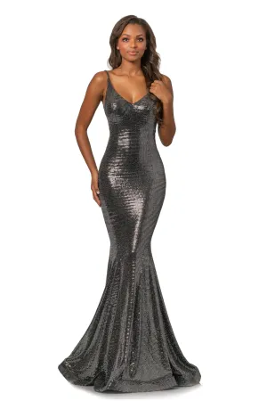 Johnathan Kayne 2087 Size 12 Black Metallic Mermaid Prom Dress Pageant Gown