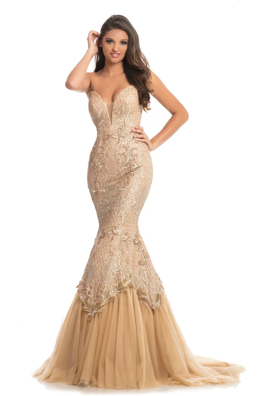 Johnathan Kayne 9001 Embroidered Lace Mermaid Prom Dress Pageant Gown Size 4