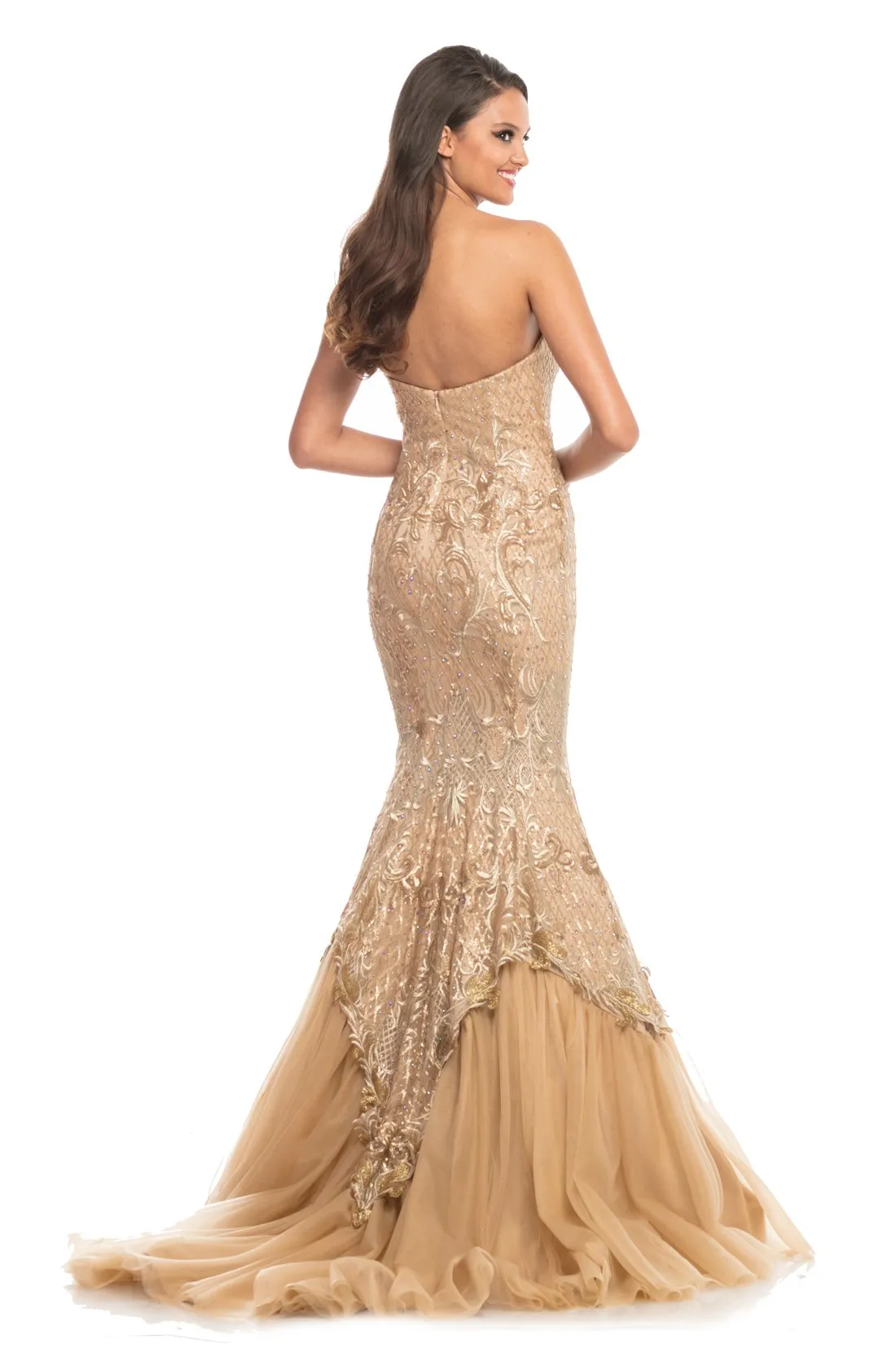 Johnathan Kayne 9001 Embroidered Lace Mermaid Prom Dress Pageant Gown Size 4