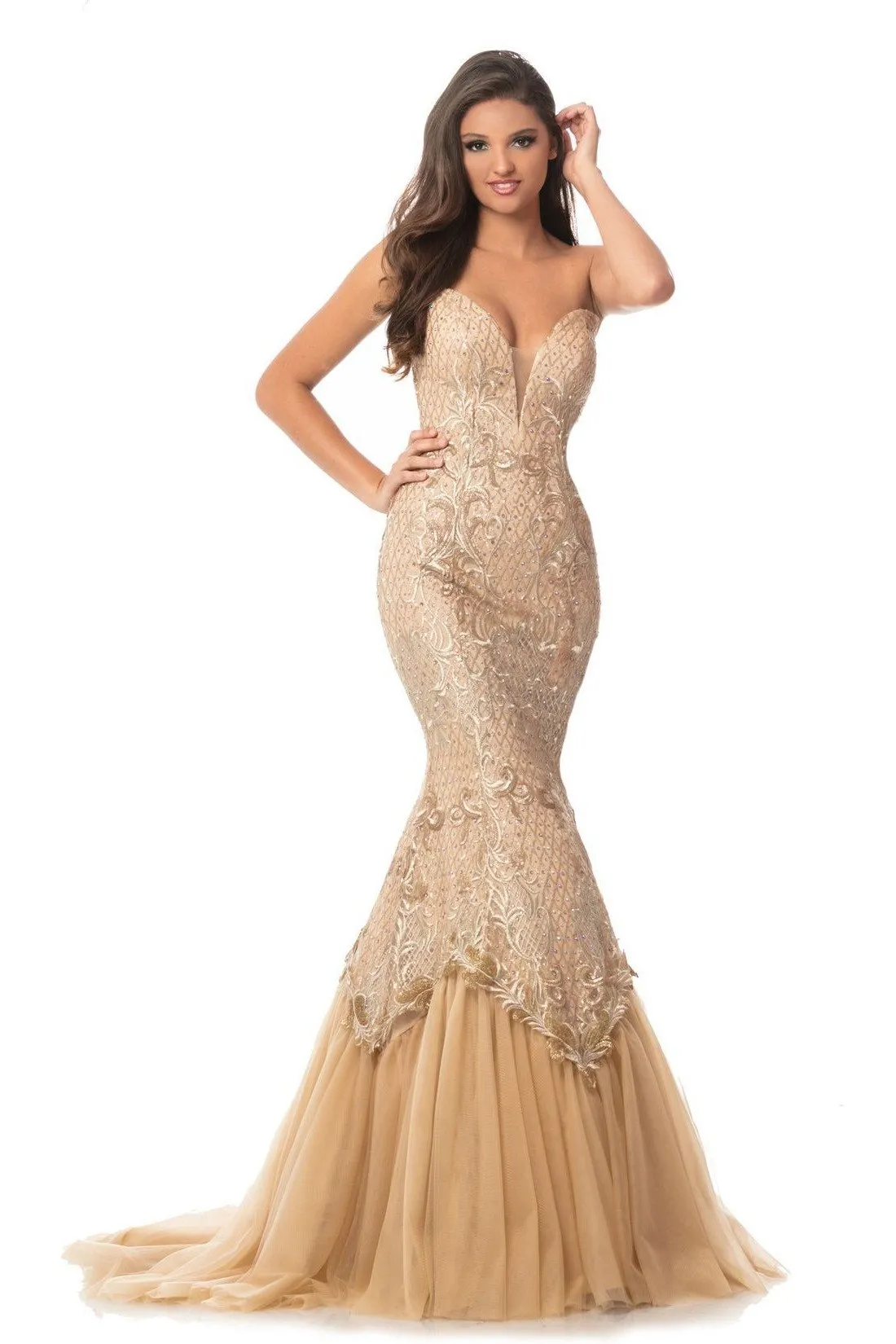 Johnathan Kayne 9001 Embroidered Lace Mermaid Prom Dress Pageant Gown Size 4