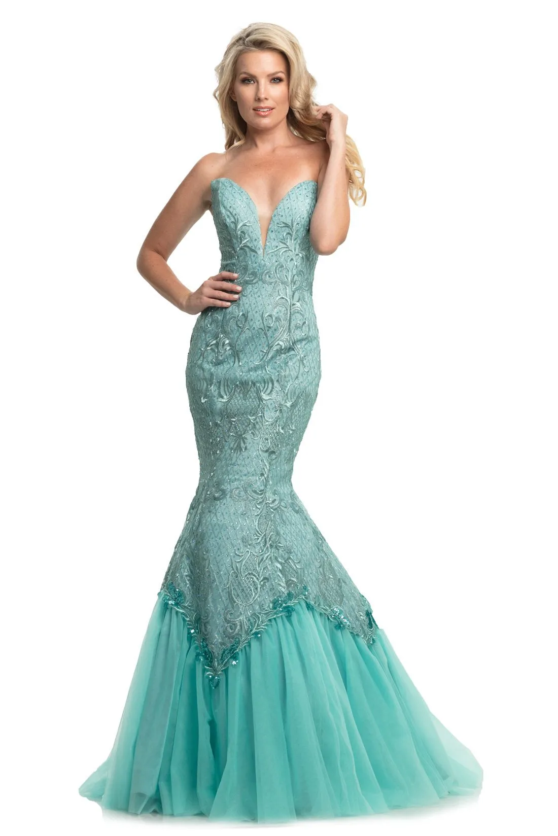 Johnathan Kayne 9001 Embroidered Lace Mermaid Prom Dress Pageant Gown Size 4