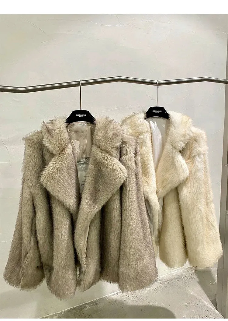 Lapel Long sleeve Shaggy Faux Fur Jacket