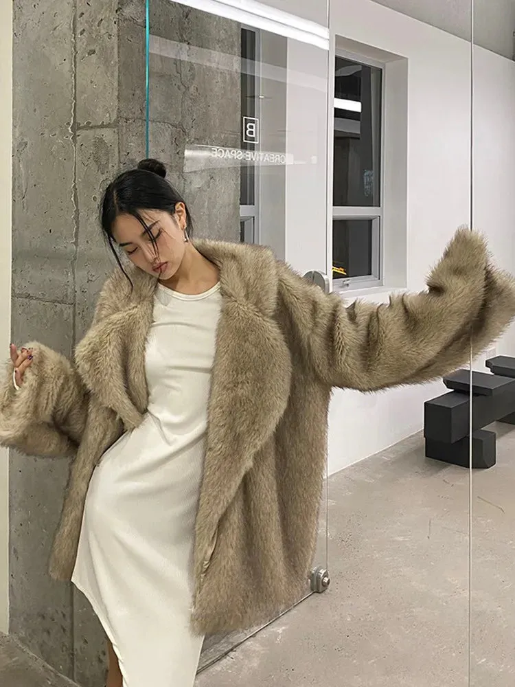 Lapel Long sleeve Shaggy Faux Fur Jacket