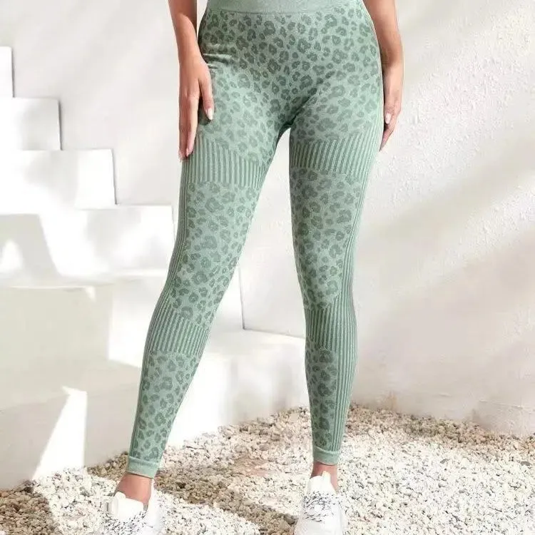 Leopard Seamless Leggings Women High Waist Lifting Hip Fitness Pants