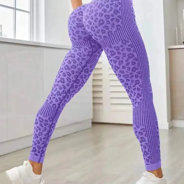 Leopard Seamless Leggings Women High Waist Lifting Hip Fitness Pants