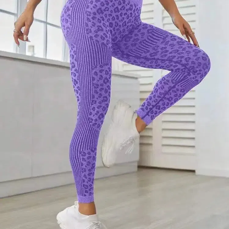 Leopard Seamless Leggings Women High Waist Lifting Hip Fitness Pants