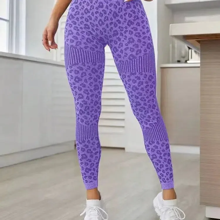 Leopard Seamless Leggings Women High Waist Lifting Hip Fitness Pants