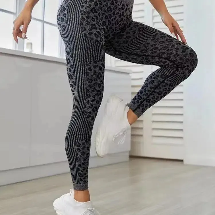 Leopard Seamless Leggings Women High Waist Lifting Hip Fitness Pants