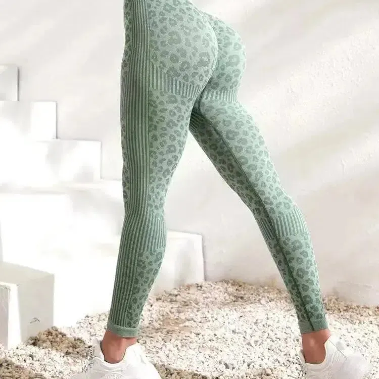 Leopard Seamless Leggings Women High Waist Lifting Hip Fitness Pants