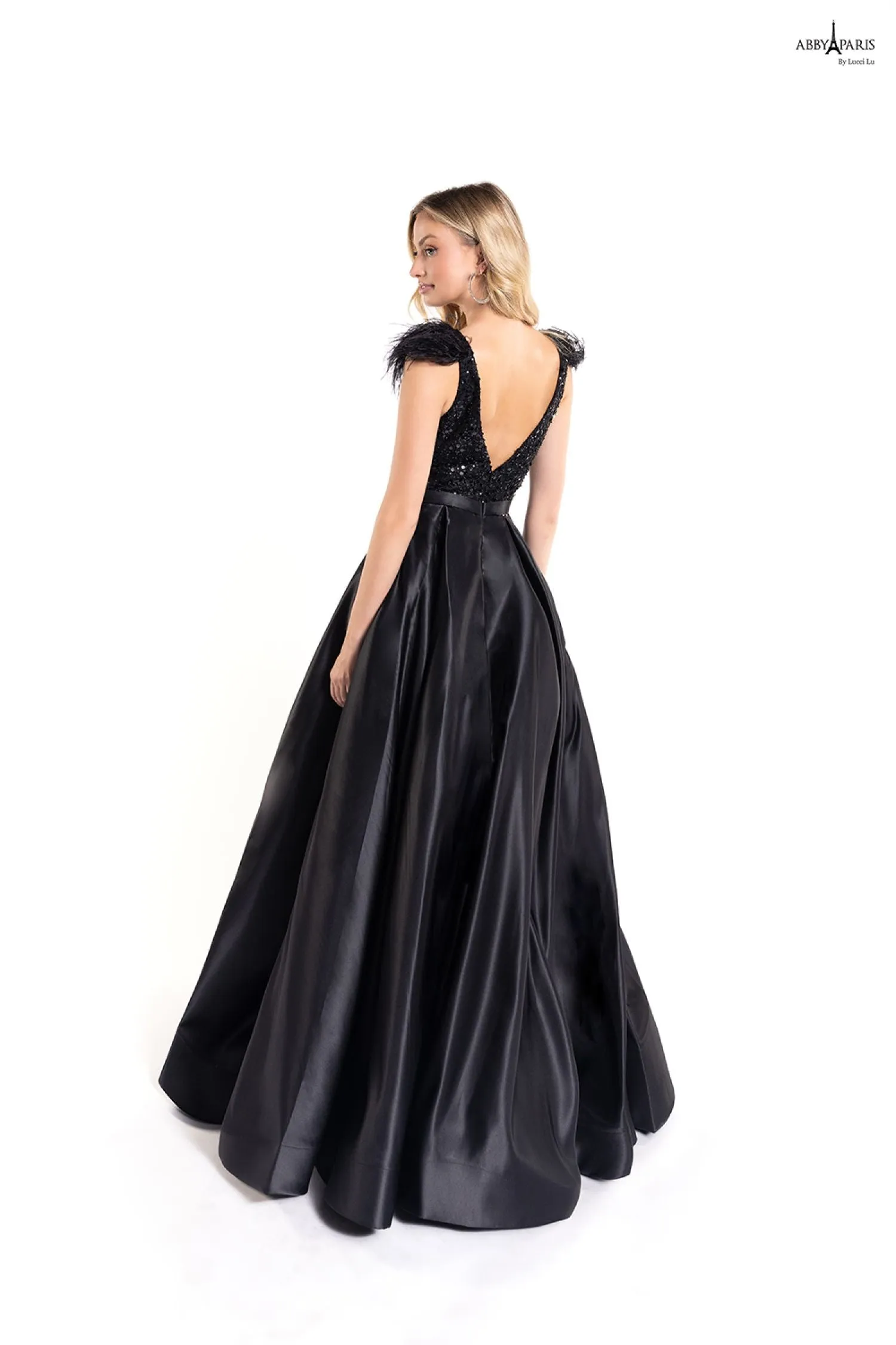 Lucci Lu 90178 Size 16 Burgundy Long Feather A Line Ballgown Prom Dress V Neck Formal Gown