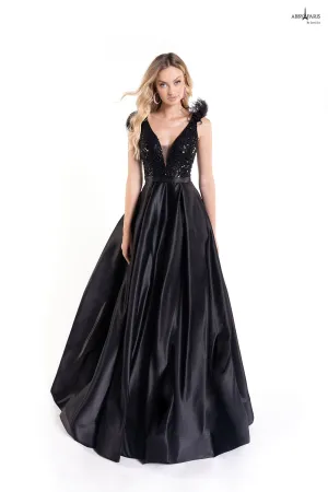 Lucci Lu 90178 Size 16 Burgundy Long Feather A Line Ballgown Prom Dress V Neck Formal Gown