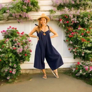 Navy Blue Organic Cotton Jumpsuits with Pockets