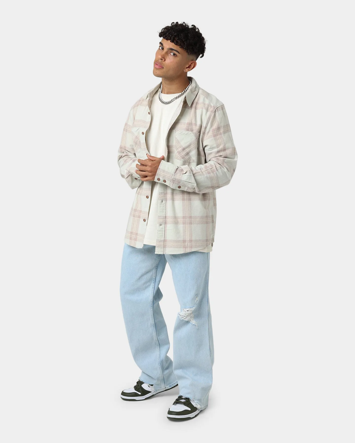 Nena and Pasadena Charge Casual Long Sleeve T-Shirt Sand Check