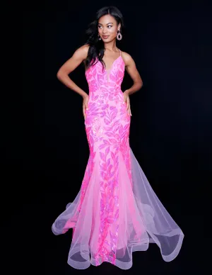 Nina Canacci 8236 Sequin Mermaid Prom Dress Backless Corset Formal Gown V Neck