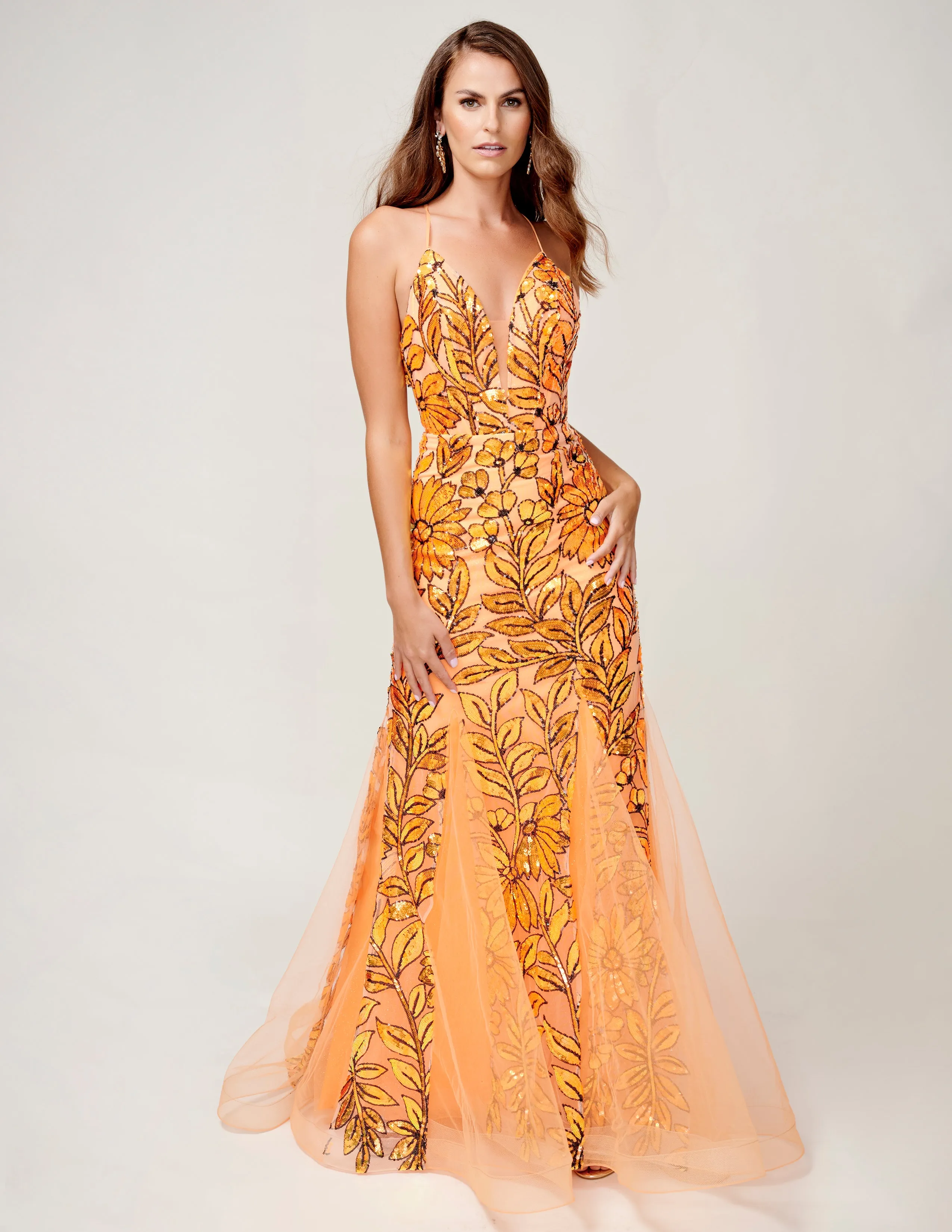 Nina Canacci 8236 Sequin Mermaid Prom Dress Backless Corset Formal Gown V Neck