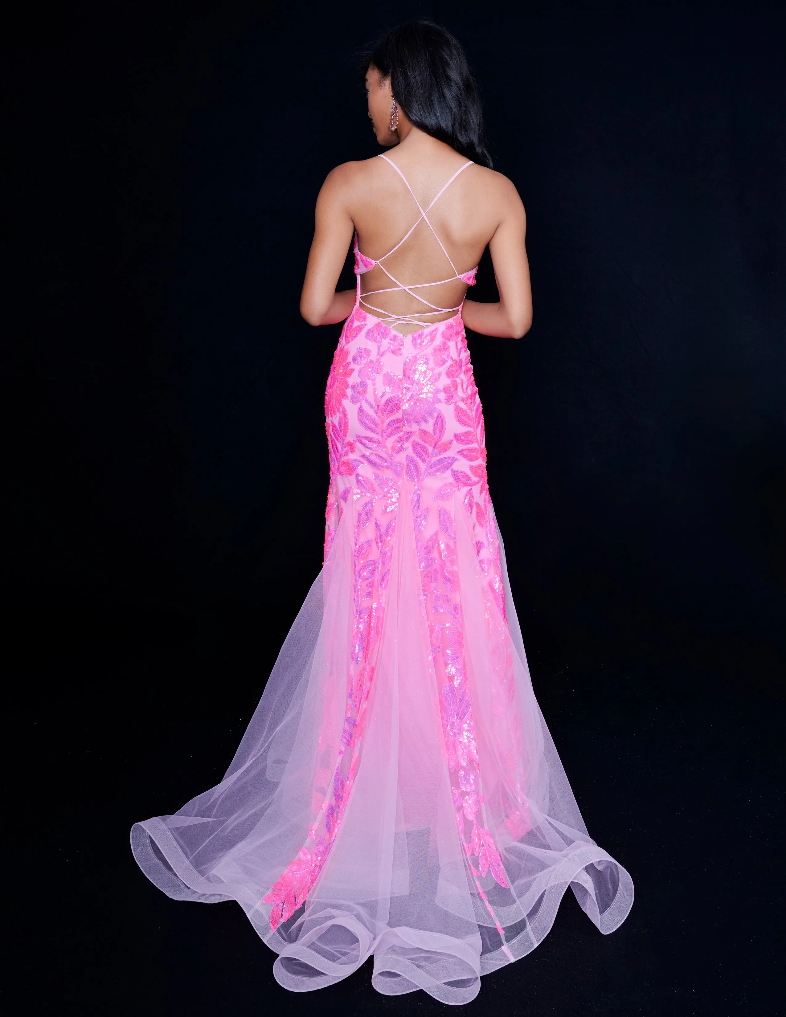 Nina Canacci 8236 Sequin Mermaid Prom Dress Backless Corset Formal Gown V Neck