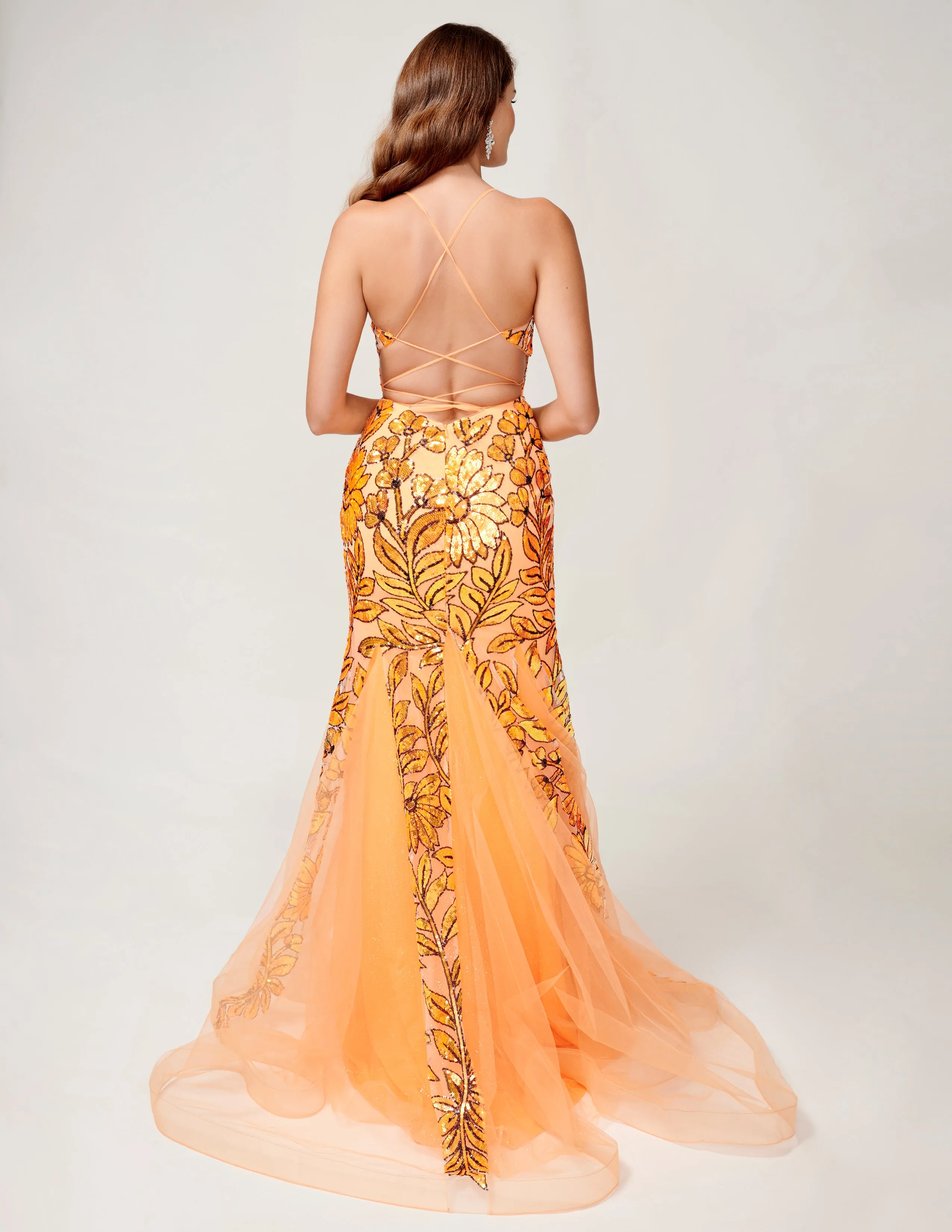 Nina Canacci 8236 Sequin Mermaid Prom Dress Backless Corset Formal Gown V Neck